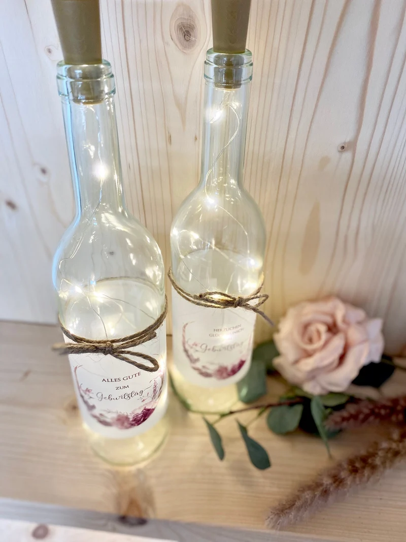 Flaschenlicht "Herzlichen Glückwunsch zum Geburtstag" | Geburtstagsgeschenk für Frauen | Eignet sich perfekt als Geldgeschenk | 3 Motivvarianten zur Auswahl