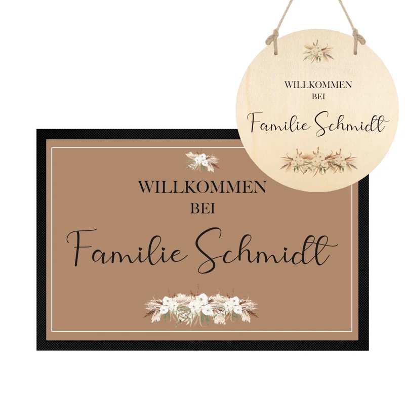 Personalisierte edle Fußmatte mit Familiennamen | Optional als tolles Geschenk Set mit Türschild erhältlich