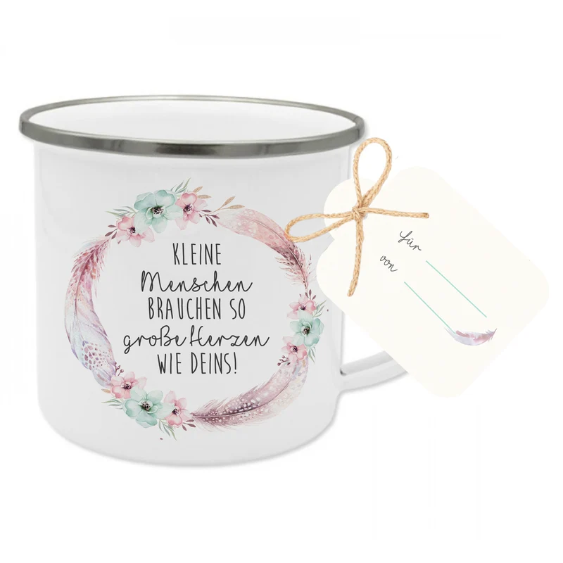 Tasse mit Spruch "Kleine Menschen brauchen so große Herzen" | Besondere Geschenkidee u. schönes Geschenk für Erzieherinnen, Lehrerinnen, Hebammen u. Krankenschwestern | Persönliches Dankeschön u. originelles Abschiedsgeschenk