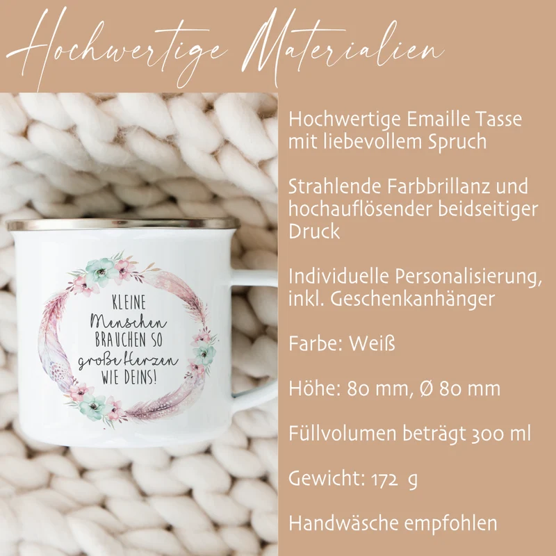 Tasse mit Spruch "Kleine Menschen brauchen so große Herzen" | Besondere Geschenkidee u. schönes Geschenk für Erzieherinnen, Lehrerinnen, Hebammen u. Krankenschwestern | Persönliches Dankeschön u. originelles Abschiedsgeschenk