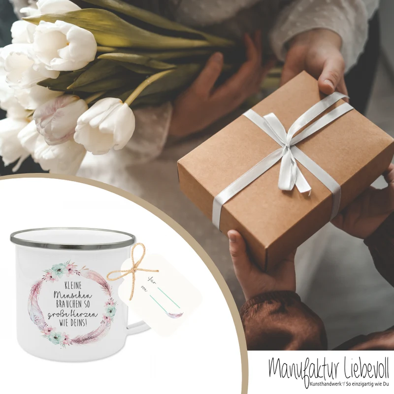Tasse mit Spruch "Kleine Menschen brauchen so große Herzen" | Besondere Geschenkidee u. schönes Geschenk für Erzieherinnen, Lehrerinnen, Hebammen u. Krankenschwestern | Persönliches Dankeschön u. originelles Abschiedsgeschenk