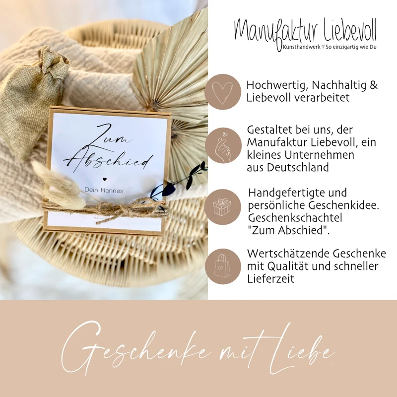 Geschenkverpackung "Zum Abschied" mit personalisierten Wunschtext, Geldgeschenk: Abschiedsgeschenk für Erzieher, Erzieherinnen, Arbeitskollegen, Ruhestand, Rente