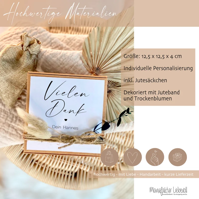 Geschenkverpackung "Vielen Dank" mit personalisierten Wunschtext, Geldgeschenk: Dankeschön, Danke sagen
