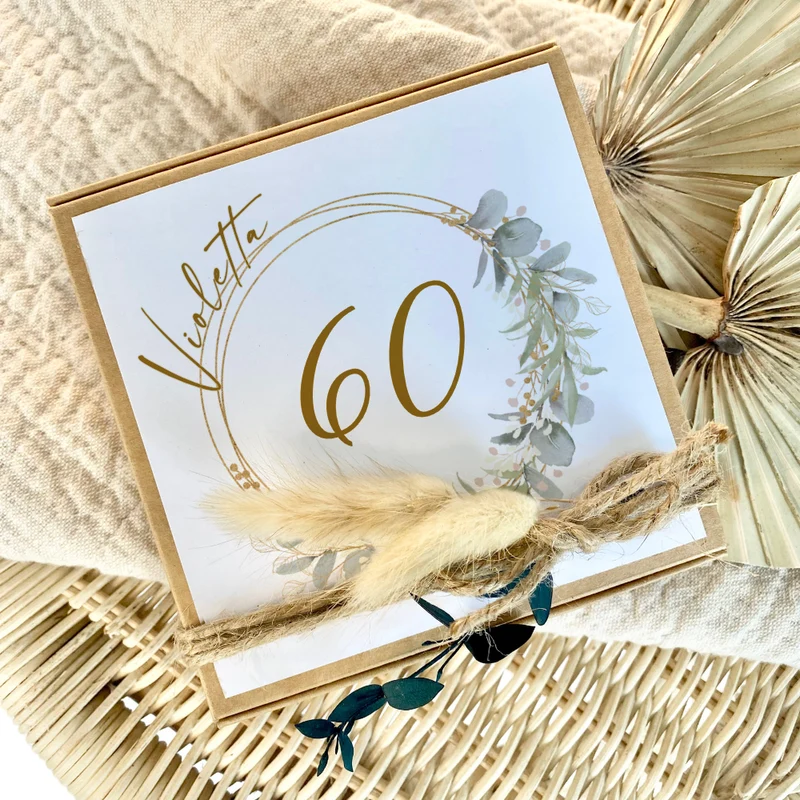 Personalisiertes Geldgeschenk zum runden Geburtstag, Glückwünsche 18. 20. 30. 40. 50. 60. 70. 80. Geburtstag, Geburtstagsgeschenk, Glückwunschkarte Geschenk Jutesack Trockenblumen