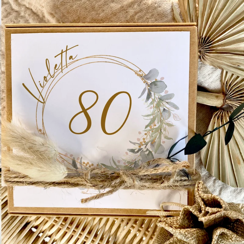 Personalisiertes Geldgeschenk zum runden Geburtstag, Glückwünsche 18. 20. 30. 40. 50. 60. 70. 80. Geburtstag, Geburtstagsgeschenk, Glückwunschkarte Geschenk Jutesack Trockenblumen