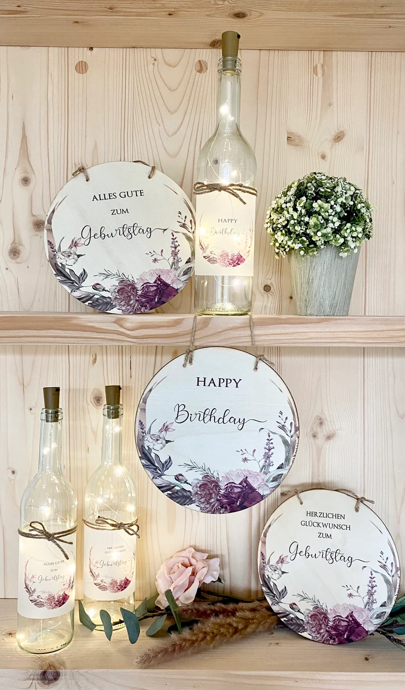 Flaschenlicht "Alles Gute zum Geburtstag" | Perfektes Geburtstagsgeschenk | Ideal als Geldgeschenk | 3 Motivvarianten zur Auswahl