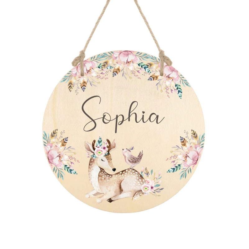 Namensschild mit Tippi und Tiermotiven für Jungen | Schöne Dekoidee für die Tür zum Babyzimmer | Persönliches Holzschild mit dem Namen des Jungen personalisiert | 4 Varianten zur Auswahl