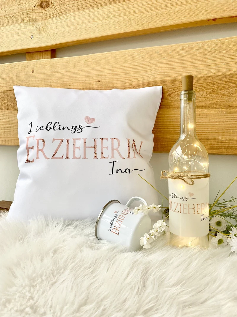 Kissen "Lieblingserzieherin" für die Erzieherin | Personalisiert mit dem Namen | Schönes Geschenk u. perfekte Geschenkidee als Dankeschön und zum Abschied | 3 Produktvarianten zur Auswahl