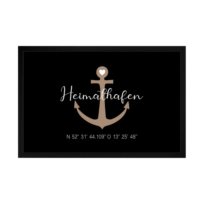 Personalisierte Fußmatte Heimathafen mit Koordinaten u. Anker | Optional als Set mit Türschild erhältlich