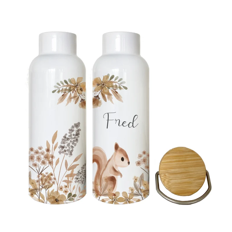 Trinkflasche mit Eichhörnchen und Namen personalisiert | Hochwertiges Geschenk für Kinder | Perfekt für den Herbst | Edelstahl | 500ml