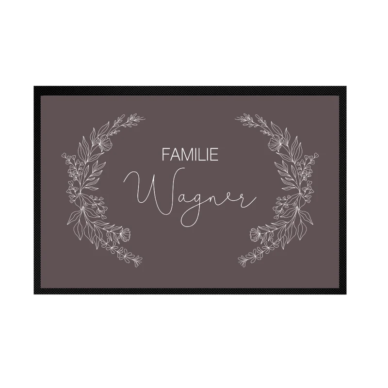 Personalisierte Fußmatte Floral mit dem Namen der Familie | Optional als Set mit Türschild erhältlich