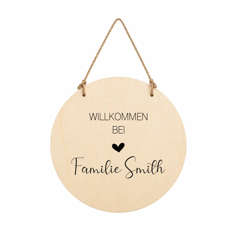 Personalisierte Fußmatte & Türschild aus Holz – Willkommen bei Familie