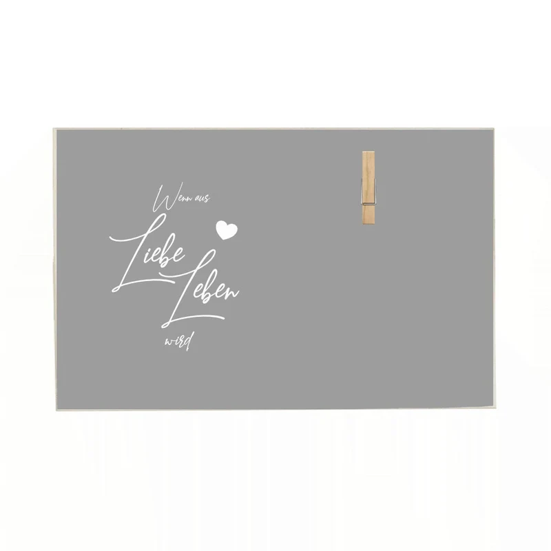 Tolles Fotogeschenk aus Holz für werdende Eltern | Holzbild mit Spruch "Wenn aus Liebe Leben wird“ | Memoboard mit Holzklammer zum selbstständigen Befestigen eines Fotos oder des Ultraschallbildes | 3 Farbvarianten zur Auswahl