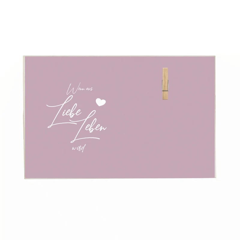 Tolles Fotogeschenk aus Holz für werdende Eltern | Holzbild mit Spruch "Wenn aus Liebe Leben wird“ | Memoboard mit Holzklammer zum selbstständigen Befestigen eines Fotos oder des Ultraschallbildes | 3 Farbvarianten zur Auswahl