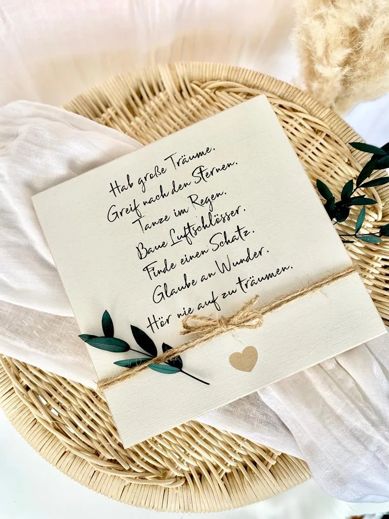Besonderes Geschenk aus Holz | Wandbild mit Spruch "Hab große Träume“ | Zum Dekorieren u. verschenken | Besondere Geschenkidee zum Geburtstag, zur Konfirmation, zur Prüfung, zum Abitur uvm. | Holzbild mit wundervollen Wünschen