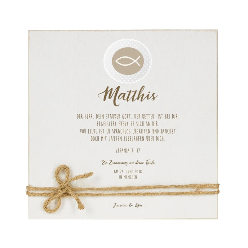 Tolles Geschenk zur Taufe für Jungen | Holzbild mit Namen des Taufkindes, Taufspruch und Taufdatum | Perfektes Taufgeschenk u. bleibende Erinnerung