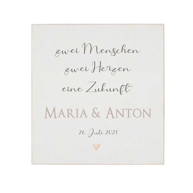 Holzbild für Paare mit Namen, Datum und Spruch "zwei Menschen, zwei Herzen, eine Zukunft“ | Originelles Geschenk für Verliebte, Ehepaare und Paare als Hochzeitsgeschenk, zum Valentinstag und zum Jahrestag