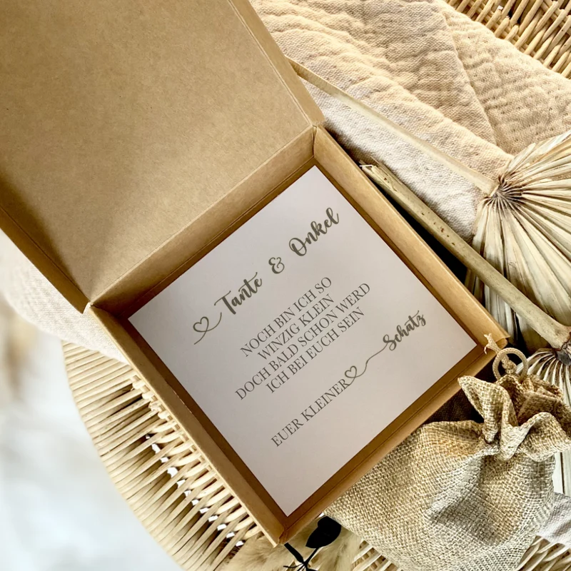 Schwangerschaft verkünden, Geschenkschachtel für Papa Oma Tante Onkel Opa, Geschenkbox mit Karte und Spruch zur Schwangerschaftsverkündung