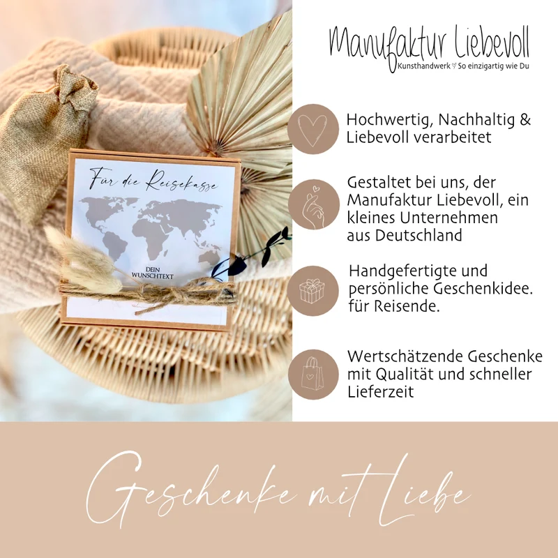 Geldgeschenk "Für die Reisekasse", Personalisiert mit Wunschtext