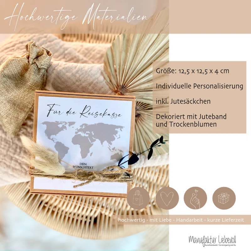 Geldgeschenk "Für die Reisekasse", Personalisiert mit Wunschtext