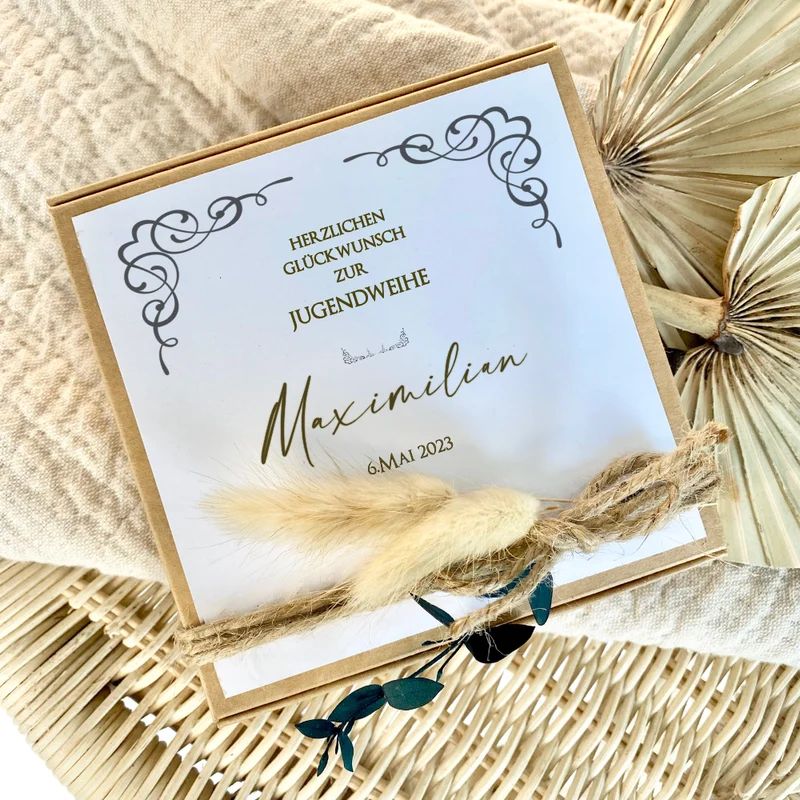 Personalisiertes Jugendweihe Geschenk Geschenkschachtel für Jungen Jugendweihegeschenk individuelles Geldgeschenk inkl. Jutebeutel Geschenkidee Teenager I Manufaktur Liebevoll