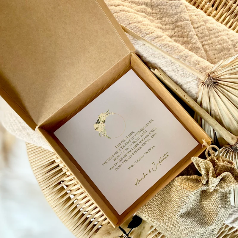 Geschenkschachtel mit Karte Jugendweihegeschenk, Konfirmaion Geschenk, Kommunion Karte mit Namen, Geldgeschenk Box inkl. Jutebeutel I Manufaktur Liebevoll