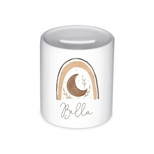 Personalisierte Spardose mit Boho Regenbogen | Geschenk mit Namen für Mädchen und Jungen
