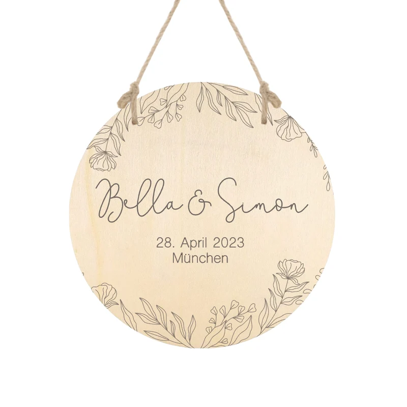 Personalisiertes Hochzeitsgeschenk aus Holz | Schild mit den Namen des Paares | Besonderes Geschenk zur Hochzeit, zum Valentinstag, zum Jahrestag u. zum Hochzeitstag