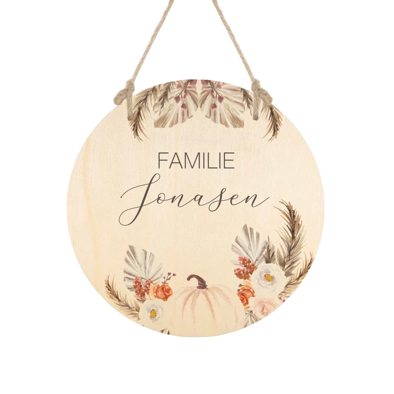 Familienschild "Pumpkin" mit dem Namen der Familie | Holzschild als Deko für den Herbst