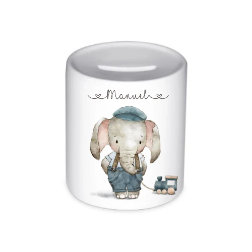 Spardose mit Elefant und Namen für Kinder | Personalisierte Kinderspardose aus Keramik für Mädchen und Jungen