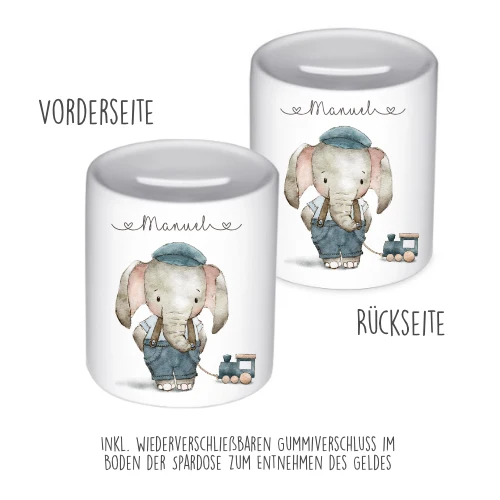 Spardose mit Elefant und Namen für Kinder | Personalisierte Kinderspardose aus Keramik für Mädchen und Jungen