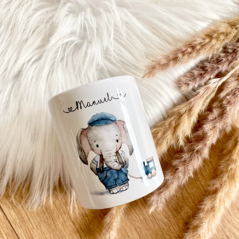 Spardose mit Elefant und Namen für Kinder | Personalisierte Kinderspardose aus Keramik für Mädchen und Jungen