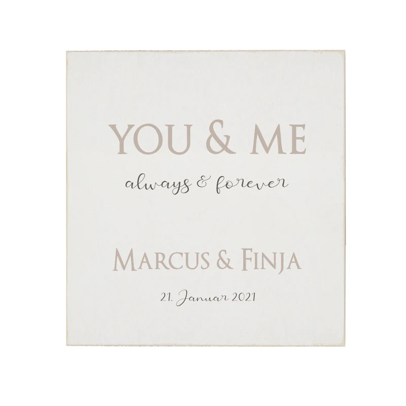 Holzbild "You & Me always & forever" Wandbild aus Holz mit den Namen des Paares | Besonderes Geschenk für Verliebte