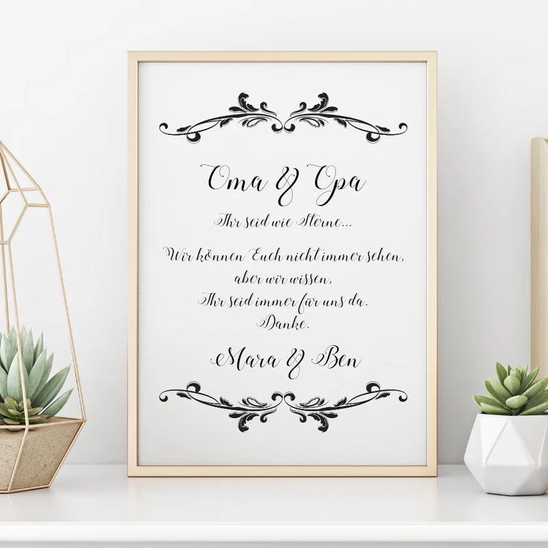 Personalisiertes Poster mit schönem Spruch für die Großeltern vom Enkelkind | "Oma & Opa ihr seid wie Sterne" | Besondere Geschenkidee für Großmütter u. Großväter vom Enkel