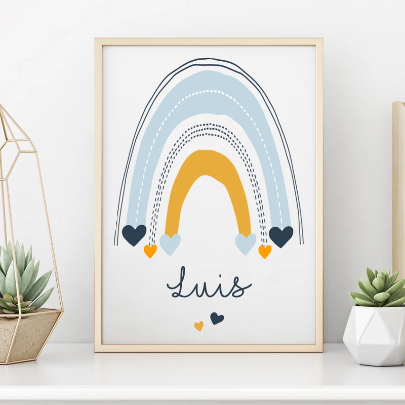 Poster "Regenbogen" für Kinder | Liebevolle Deko für das Babyzimmer | Persönliches Wandbild mit dem Namen des Babys | 4 Varianten zur Auswahl