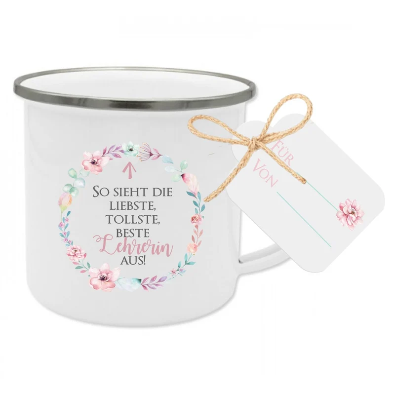 Tasse mit Spruch "So sieht die liebste, tollste, beste Lehrerin aus!" | Schönes Geschenk für die Klassen- und Grundschullehrerin als Dankeschön | inkl. Geschenkanhänger