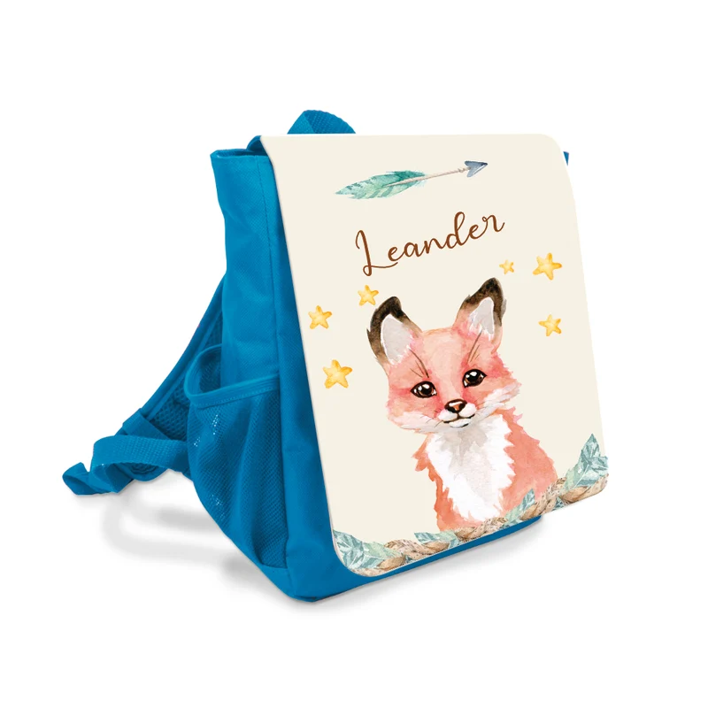 Personalisierter Waldtier Kinderrucksack Fuchs | blauer Rucksack für Mädchen und Jungen | Kindergartenrucksack als tolles Geschenk für Kitakinder von 2-6 Jahre