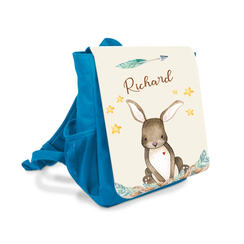 Süßer Kinderrucksack Tiermotiv Hase mit Namen | personalisierter blauer Rucksack für Mädchen und Jungen für die Kita | Kindergartenrucksack als tolles Geschenk für Kitakinder von 2-6 Jahre