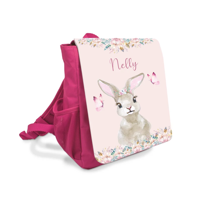 Kinderrucksack Häschen | Personalisierter rosa Kindergartenrucksack für Mädchen | Nachhaltiges Geschenk für Kindergartenkinder von 2-6 Jahre
