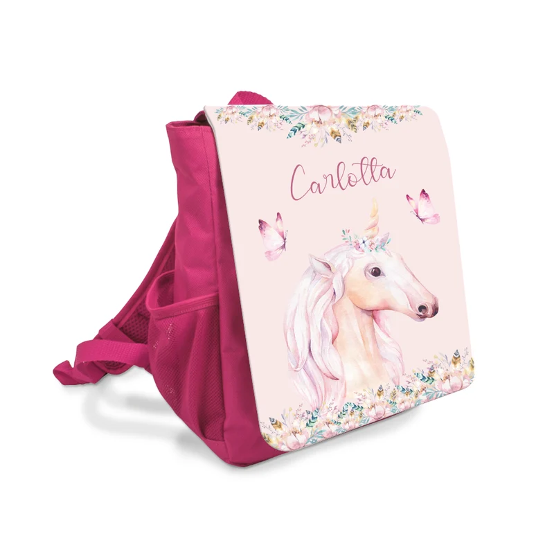 Einhorn Kindergartenrucksack mit Namen | Personalisierter rosa Rucksack für Mädchen | Nachhaltiges Geschenk für Kindergartenkinder von 2-6 Jahre