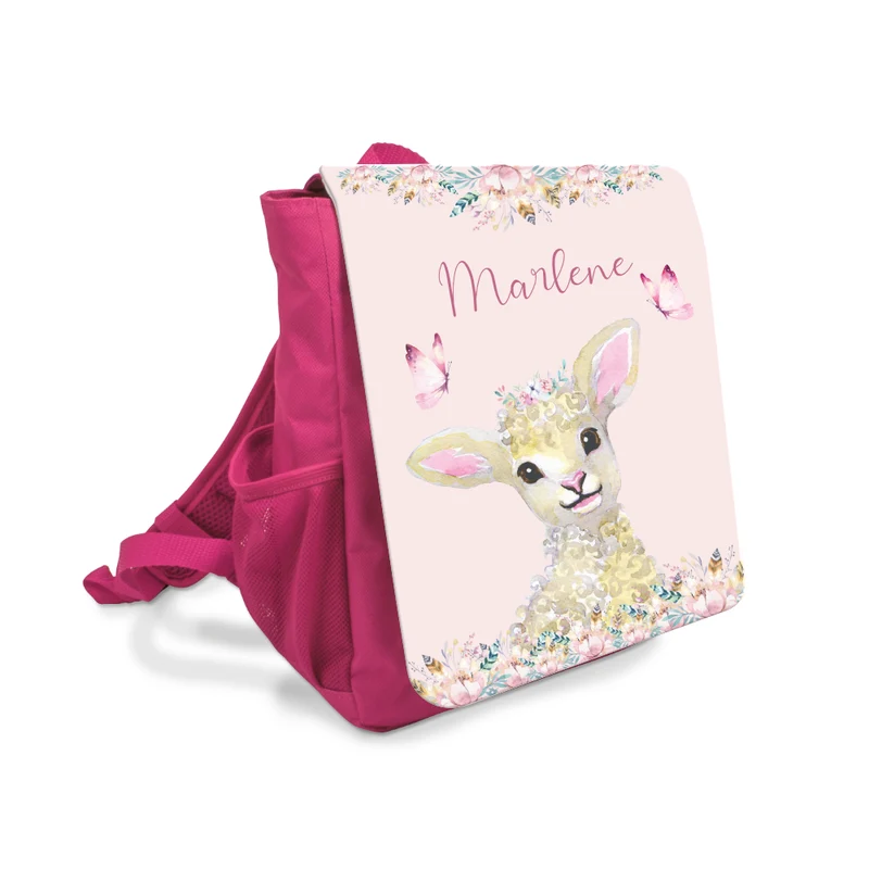 Kita Rucksack Schäfchen | Personalisierter rosa Kinderrucksack für Mädchen | Nachhaltiges Geschenk für Kindergartenkinder von 2-6 Jahre