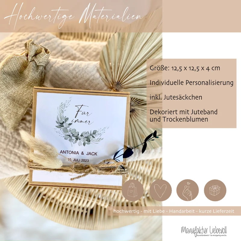 Personalisierte Geschenkverpackung zur Hochzeit, Individuelles Geldgeschenk inkl. Jutebeutel
