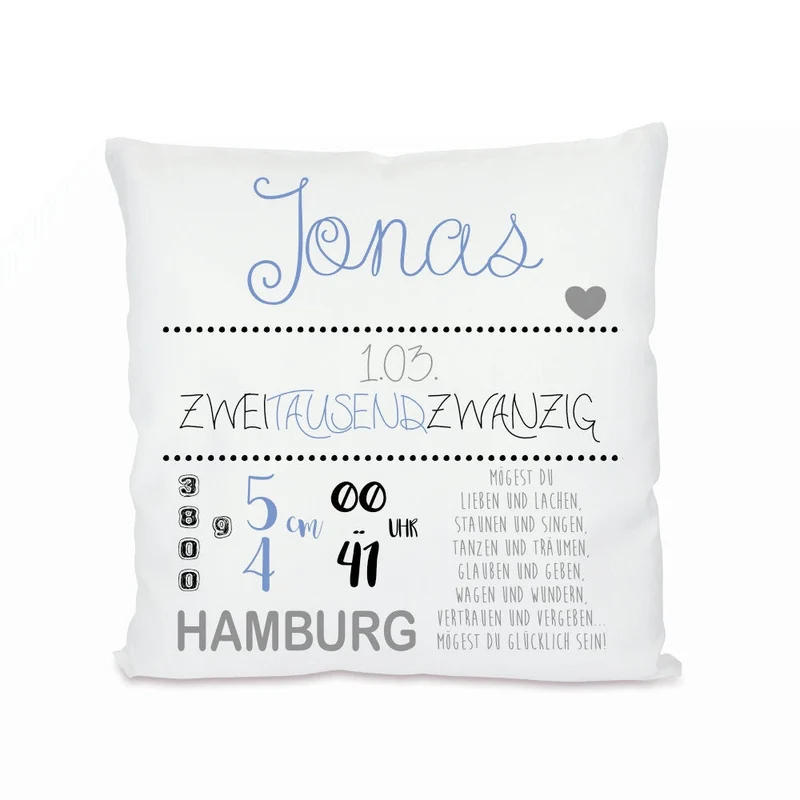 Personalisiertes Kissen zur Geburt u. Taufe | Liebevolles Babygeschenk | Persönliche Dekoration für das Babyzimmer | 2 Farbvarianten zur Auswahl