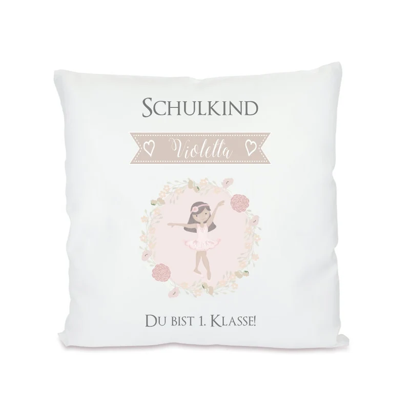 Kissen "Du bist 1. Klasse" | Originelles Einschulungsgeschenk für das Schulkind | Kissengeschenk für Mädchen | Personalisiert mit dem Namen | Geschenkidee mit Ballerina