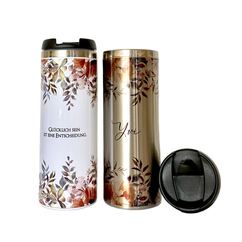 Trinkbecher "Autumn" für unterwegs aus Edelstahl | Personalisiert mit Namen und Spruch | Coffee to go Kaffeebecher | 2 Farbvarianten zur Auswahl | Besondere Geschenkidee und schönes Geschenk für Frauen