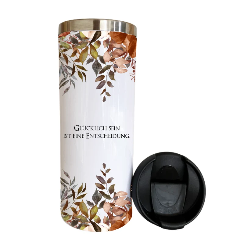 Trinkbecher "Autumn" für unterwegs aus Edelstahl | Personalisiert mit Namen und Spruch | Coffee to go Kaffeebecher | 2 Farbvarianten zur Auswahl | Besondere Geschenkidee und schönes Geschenk für Frauen