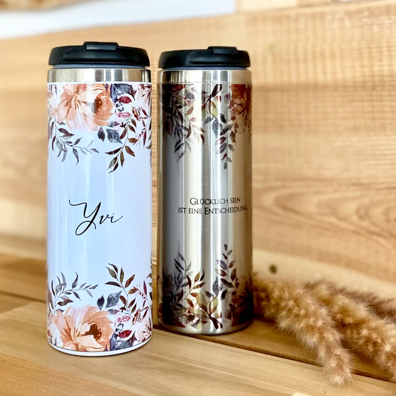 Trinkbecher "Autumn" für unterwegs aus Edelstahl | Personalisiert mit Namen und Spruch | Coffee to go Kaffeebecher | 2 Farbvarianten zur Auswahl | Besondere Geschenkidee und schönes Geschenk für Frauen