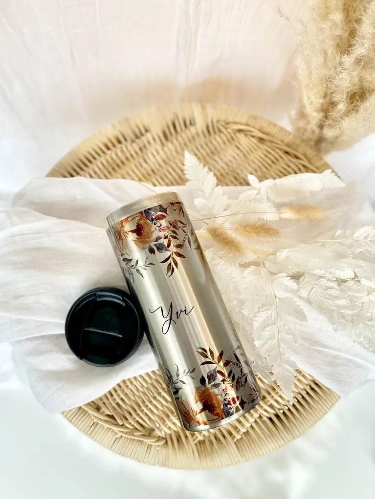 Trinkbecher "Autumn" für unterwegs aus Edelstahl | Personalisiert mit Namen und Spruch | Coffee to go Kaffeebecher | 2 Farbvarianten zur Auswahl | Besondere Geschenkidee und schönes Geschenk für Frauen