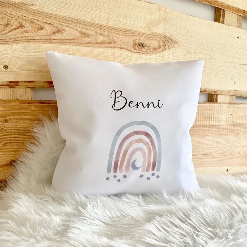 Besonderes Kissen für Babys und Kinder | Geburtskissen “Regenbogen" mit den Geburtsdaten | Personalisiertes Geschenk zur Geburt und Taufe | 5 Motivvarianten zur Auswahl