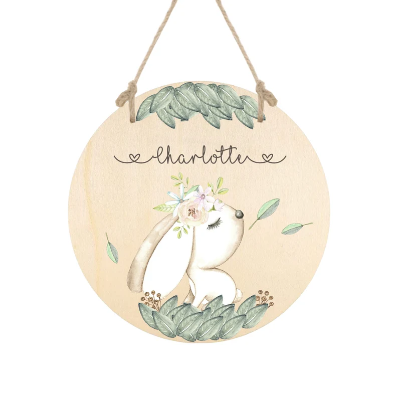 Namensschild "Fuchs" für das Kinderzimmer in Rund | Personalisiertes Türschild aus Holz mit dem Namen des Kindes | Besonderes Geschenk in 4 Motivvarianten für Mädchen und Jungen zur Auswahl